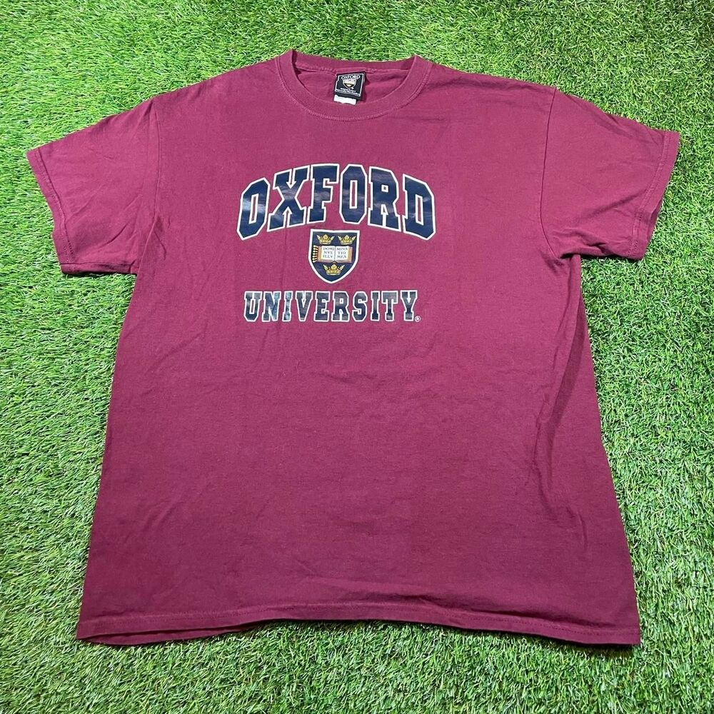 Y2K Burgundy Oxford University Graphic Shirt Men's size Large